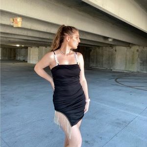 Forever 21 Ruched Fringe Diamanté mini dress